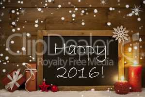 Christmas Card, Blackboard, Snowflakes, Candles, Happy 2016