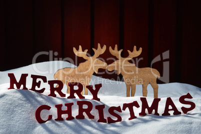 Card With Red Letter, Moose Couple, Snow Merry Christmas