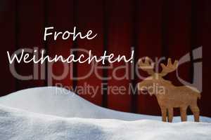 Card With Frohe Weihnachten Mean Christmas And Moose
