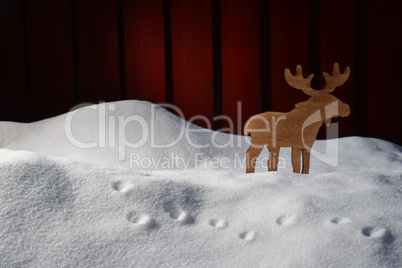Christmas Card On White Snow With Moose And Copy Space