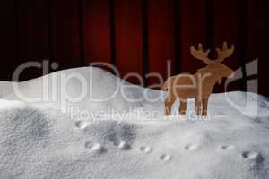 Christmas Card On White Snow With Moose And Copy Space