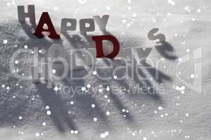 Christmas Card With White And Red Letters, Happy Holidays, Snow