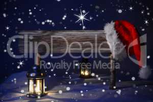 Christmas Sign Candlelight Santa Hat Copy Space