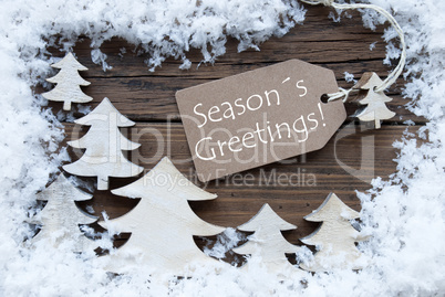 Label Christmas Trees And Snow Seasons Greetings
