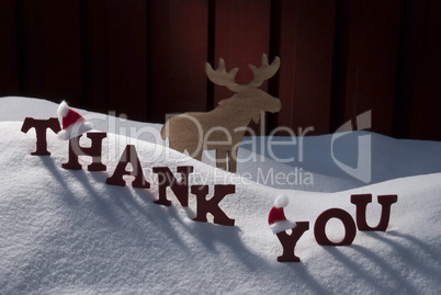 Christmas Card With Moose, Santa Hat And Snow, Thank You