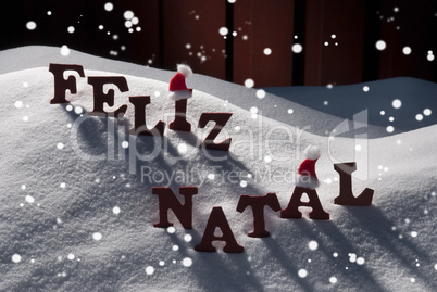 Card With Santa Hat,Snowflake, Feliz Natale Mean Merry Christmas