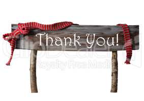 Brown Isolated Christmas Sign Thank You, Red Ribbon
