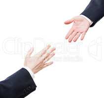 Businessman giving helping hand to business team partner
