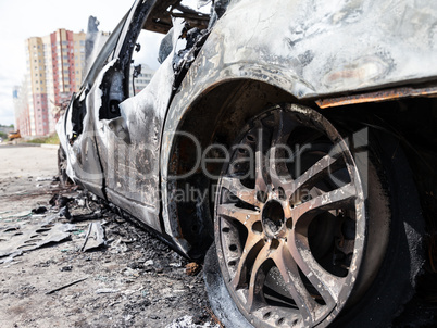 Arson fire burnt wheel car vehicle junk