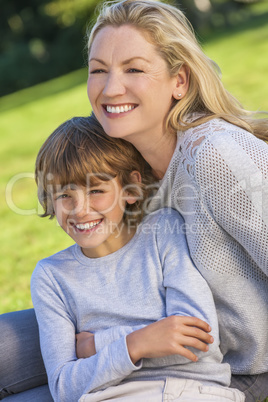 Mother Son Woman Boy Child Sitting Outside in Sunshine