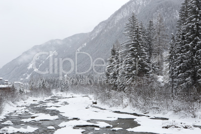 Winter landscape with foggy weather