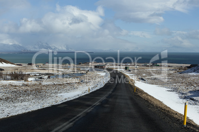 Snowy road in wintertime