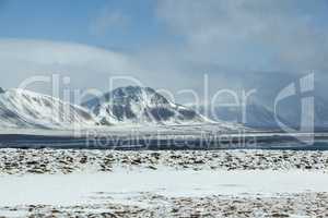 Snowy volcanic landscape at peninsula Snaefellsness, Iceland