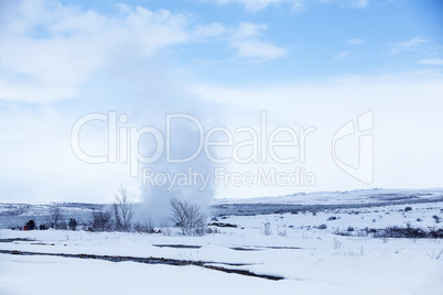 Geyser in winter in Iceland