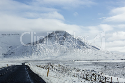 Snowy road in wintertime