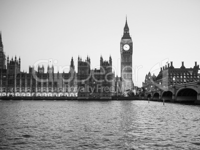 Black and white Houses of Parliament in London