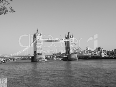 Black and white Tower Bridge in London