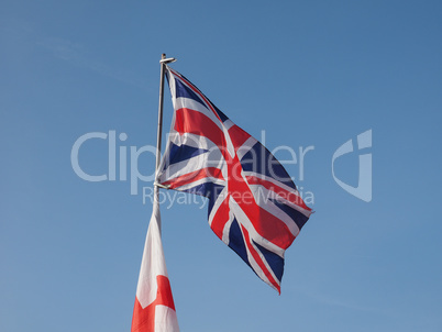 Flag of UK over blue sky