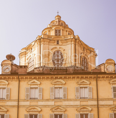 Retro looking San Lorenzo church Turin