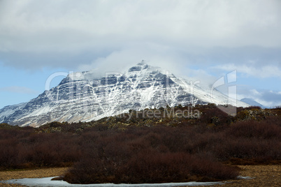 Snowy volcanic landscape on the Snaefellsnes peninsula