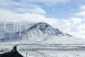 Snowy road in wintertime