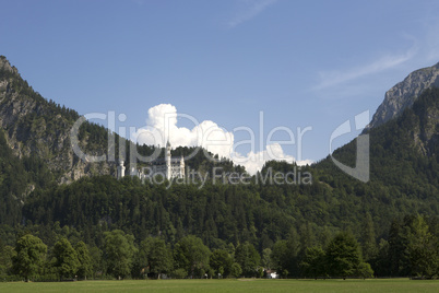 Panorama of castle Neuschwanstein in the Bavarian Alps
