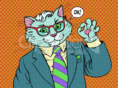 Cat businessman OK gesture