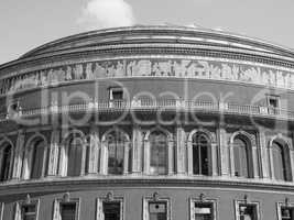 Black and white Royal Albert Hall in London