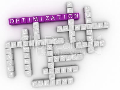 3d image Optimization word cloud concept