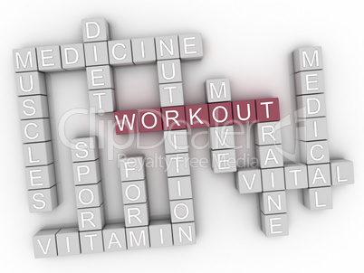 3d image Workout word cloud concept