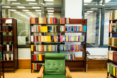 Books in wooden bookcases