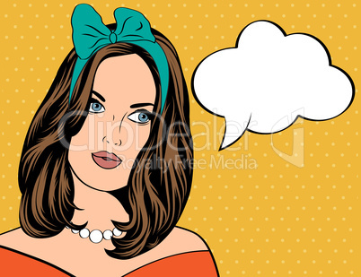 Pop Art illustration of woman with the speech bubble