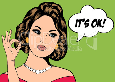 Pop Art illustration of woman with the speech bubble