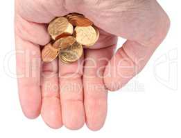 Hand with Copper Coins Isolated