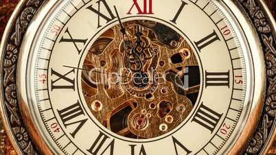 Antique clock dial close-up. Vintage pocket watch