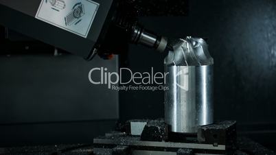 Metalworking CNC milling machine. Cutting metal modern processing technology.