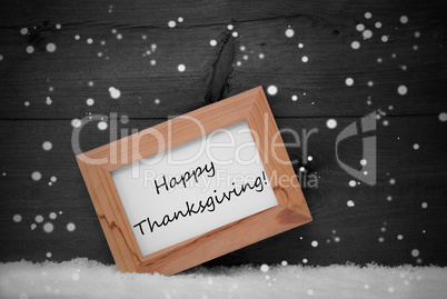 Frame, Gray Background, Happy Thanksgiving, Snow, Snowflakes