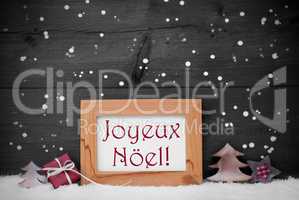 Gray Frame With Joyeux Noel Means Merry Christmas, Snowflakes