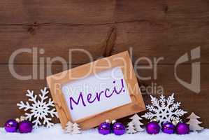 Purple Christmas Decoration, Snow, Merci Mean Thank You