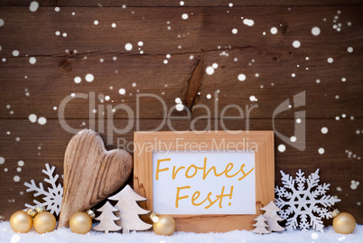 Golden Decoration, Snow, Frohes Fest Means Christmas, Snowflakes