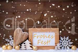 Golden Decoration, Snow, Frohes Fest Means Christmas, Snowflakes