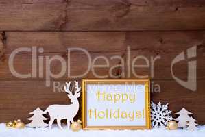 White And Golden Christmas Card, Snow, Happy Holidays