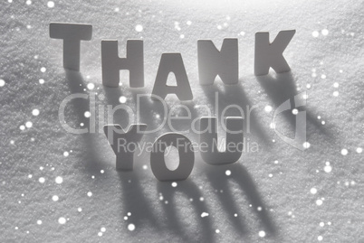 White Word Thank You On Snow, Snowflakes
