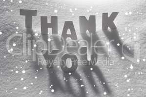 White Word Thank You On Snow, Snowflakes