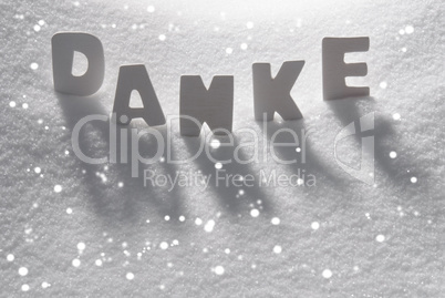 White Word Danke Means Thank You On Snow, Snowflakes