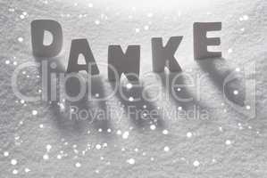White Word Danke Means Thank You On Snow, Snowflakes
