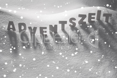 White Word Adventszeit Means Christmas Time On Snow, Snowflakes White Word Adventszeit Means Christmas Time On Snow, Snowflakes