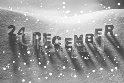 White Word 24 December On Snow, Snowflakes