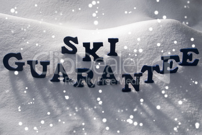 Blue Word Ski Guarantee On Snow, Snowflakes