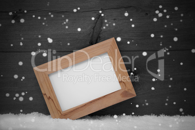 Gray Christmas Card With Picture Frame, Copy Space, Snowflakes